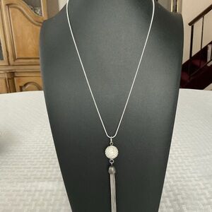 Rhinestone Crystal Ball Silver Tone Pendant Necklace